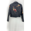 Women's Black Pu Embroidery Jacket